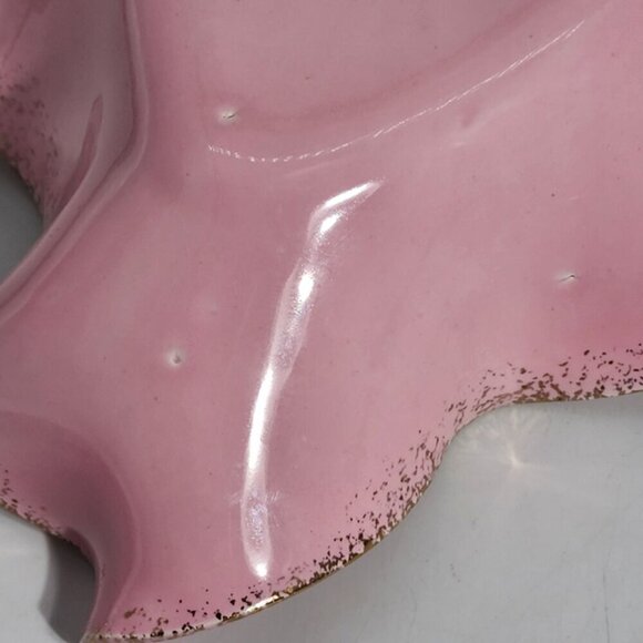 Large Pink Ceramic Ruffled Edge Leaf-Shaped Bowl with Gold Accents Marked 101 K - Picture 10 of 10